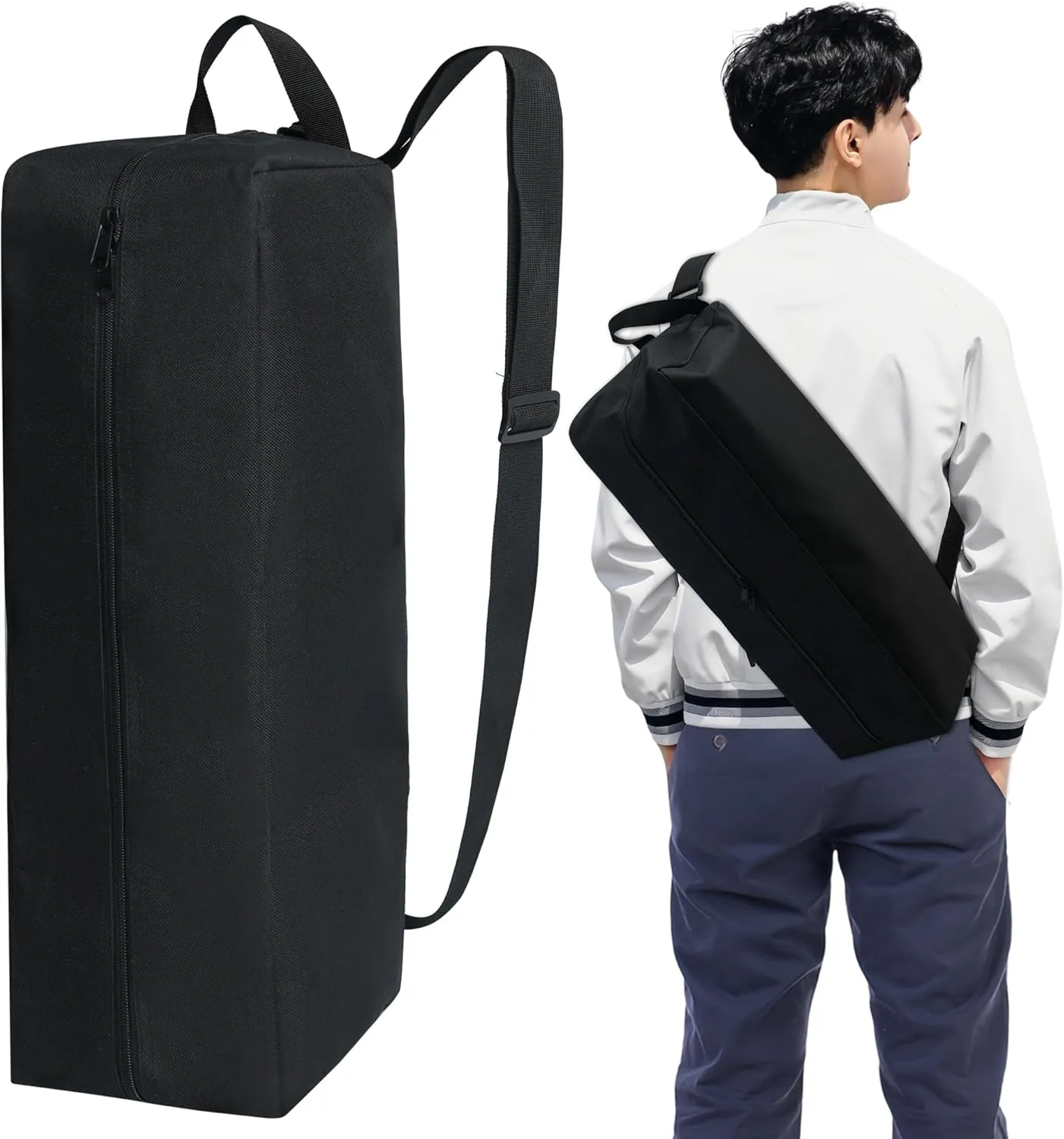 Grill Accessory Storage Bag, Tool Storage for Outdoor Grilling Utensil Holder with Inner Mesh Pockets and Magic Tape, Black Hardware BBQ Tools Storage Container for Camping Hiking Barbecue