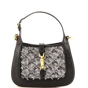 GUCCI Jackie 1961 Chain Hobo Crystal GG Embellished Mesh with Lizard Mini