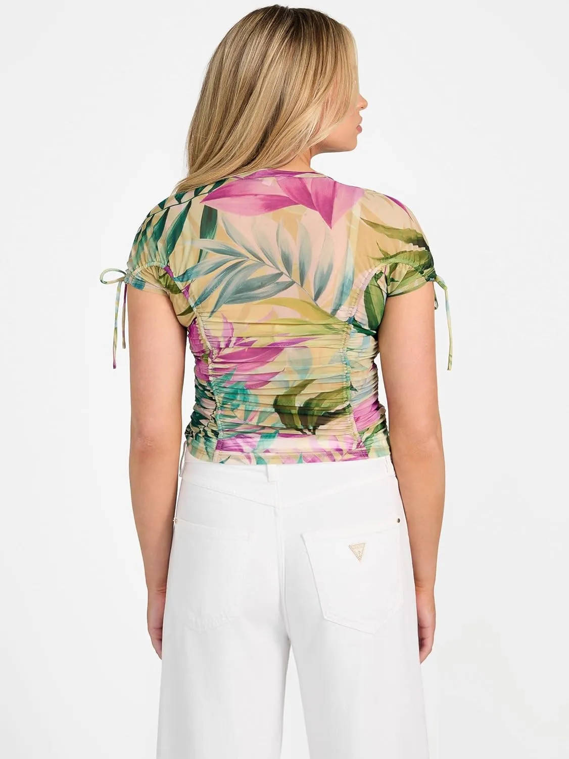 GUESS Women's Eco Shor Sleeve Amaya Shirred Top