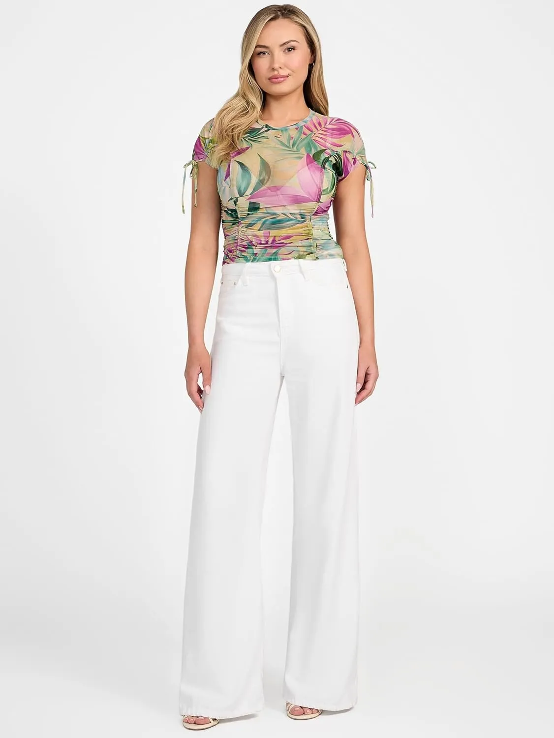 GUESS Women's Eco Shor Sleeve Amaya Shirred Top