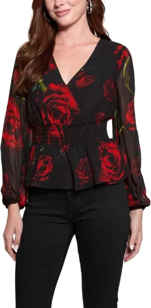 GUESS Women's Long Sleeve Nicole Poplin Top