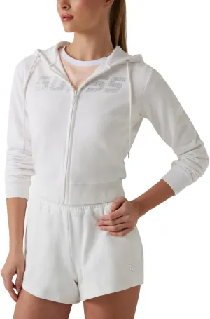 GUESS Women's Primula Rhinestones Full Zip Sweatshirt
