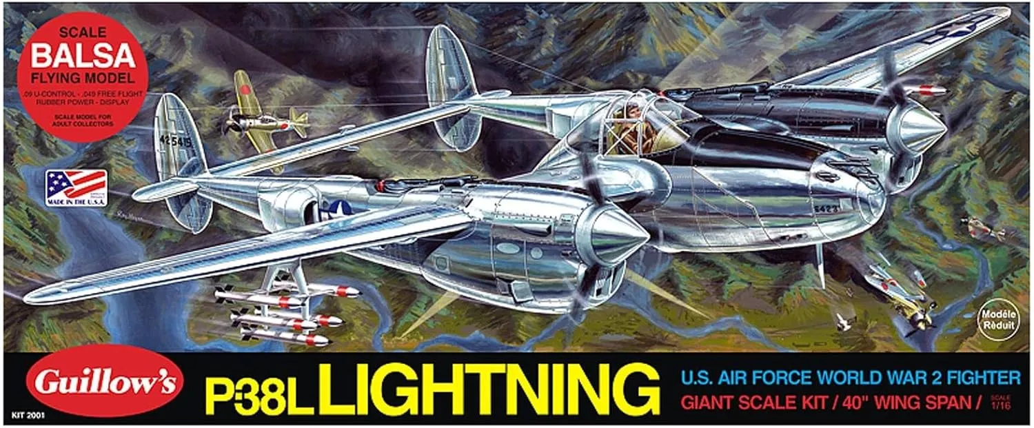 Guillow's Lockheed P-38 Lightning Model Kit Black, Small