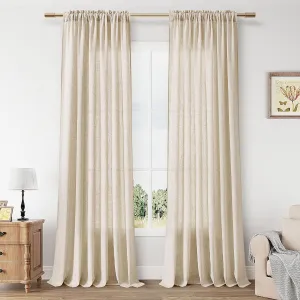 Guken Linen Curtains 84 Inch Length for Living Room Bedroom 2 Panels Set Rod Pocket Light Filtering Semi Sheer Window Curtains 52 Inch Width Boho Farmhouse Drapes Flax Beige Linen, W52xL84