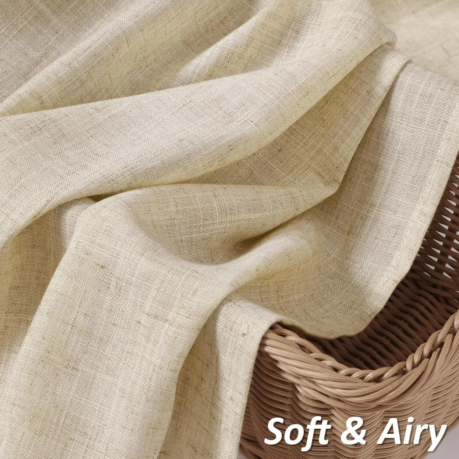 Guken Linen Curtains 84 Inch Length for Living Room Bedroom 2 Panels Set Rod Pocket Light Filtering Semi Sheer Window Curtains 52 Inch Width Boho Farmhouse Drapes Flax Beige Linen, W52xL84