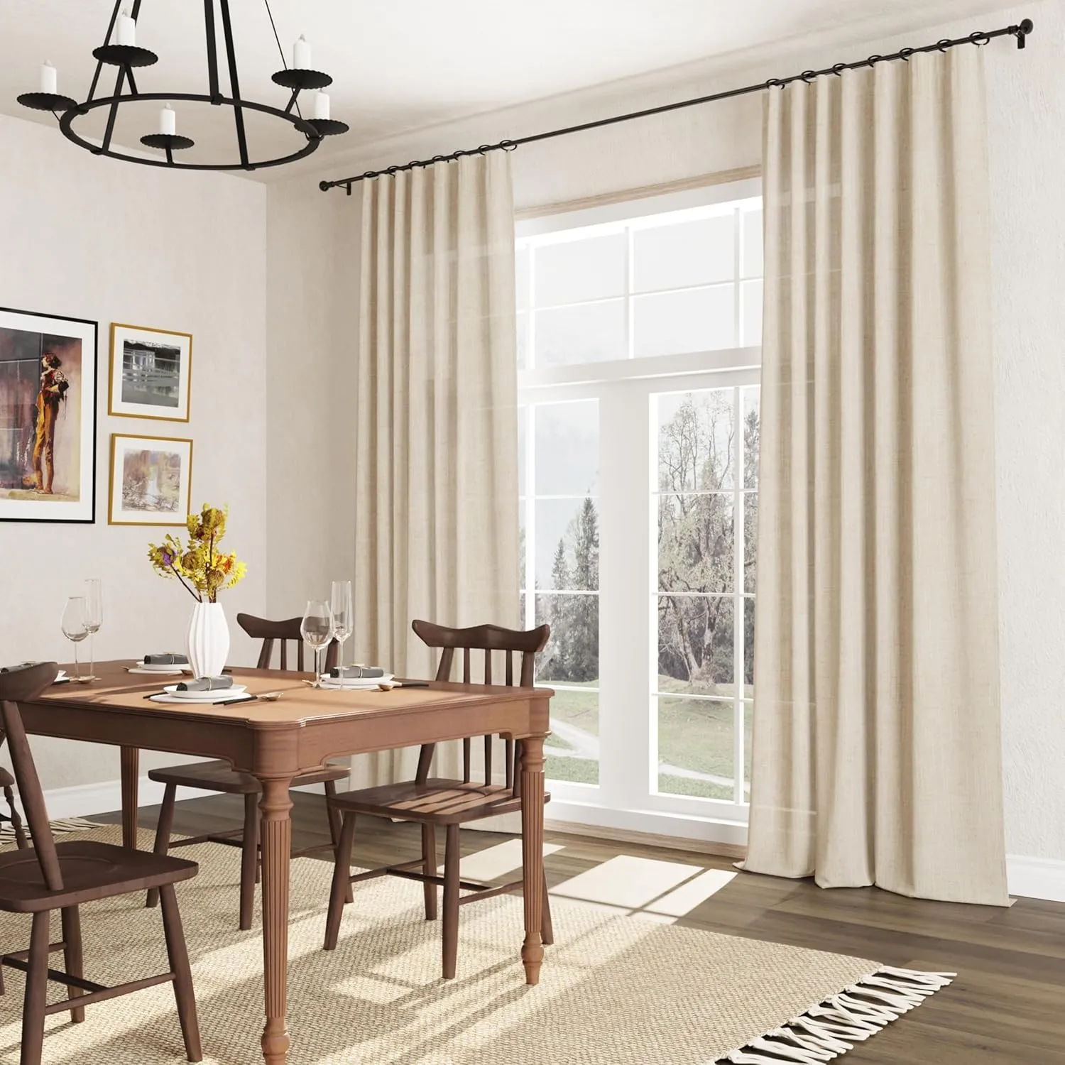 Guken Linen Curtains 84 Inch Length for Living Room Bedroom 2 Panels Set Rod Pocket Light Filtering Semi Sheer Window Curtains 52 Inch Width Boho Farmhouse Drapes Flax Beige Linen, W52xL84