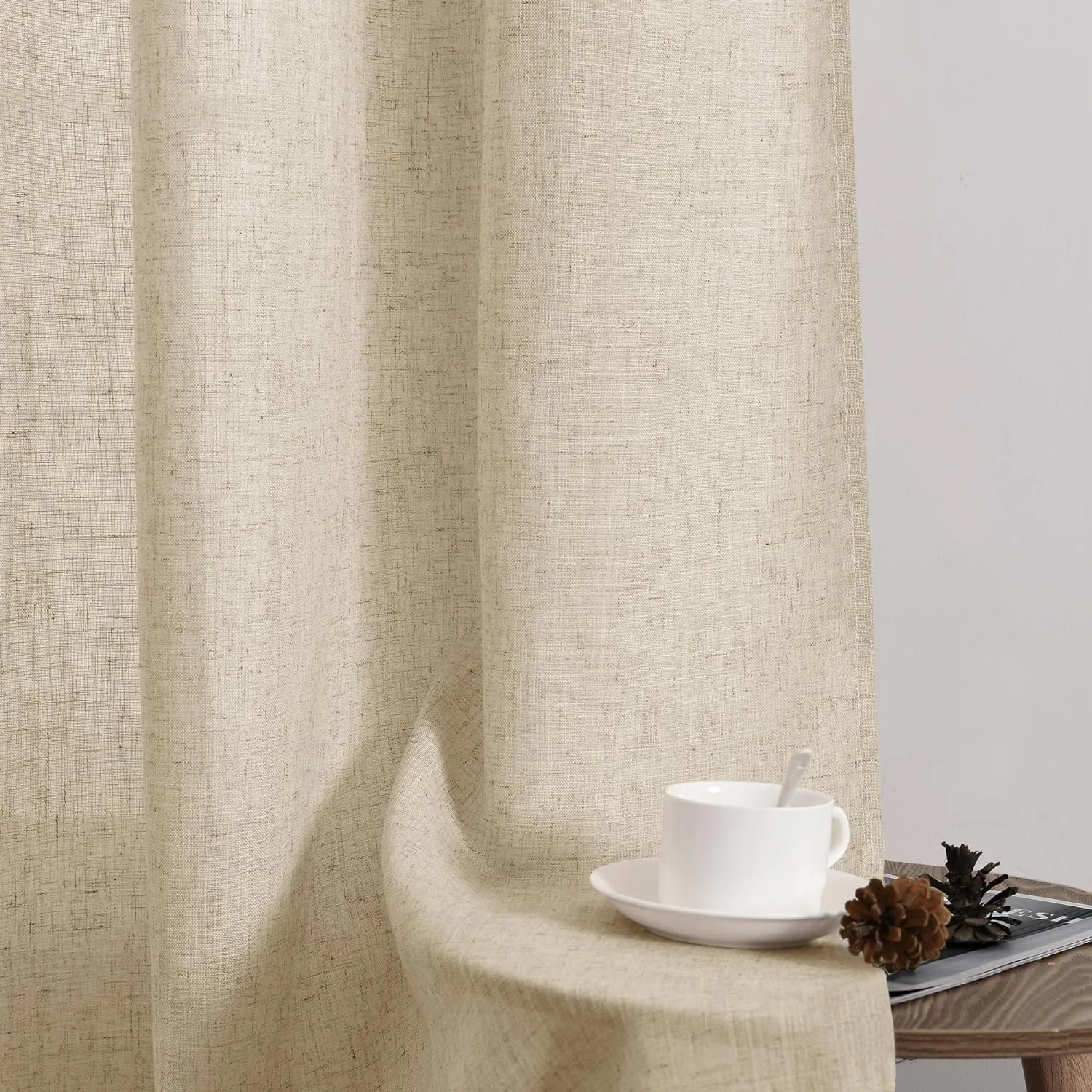 Guken Linen Curtains 84 Inch Length for Living Room Bedroom 2 Panels Set Rod Pocket Light Filtering Semi Sheer Window Curtains 52 Inch Width Boho Farmhouse Drapes Flax Beige Linen, W52xL84