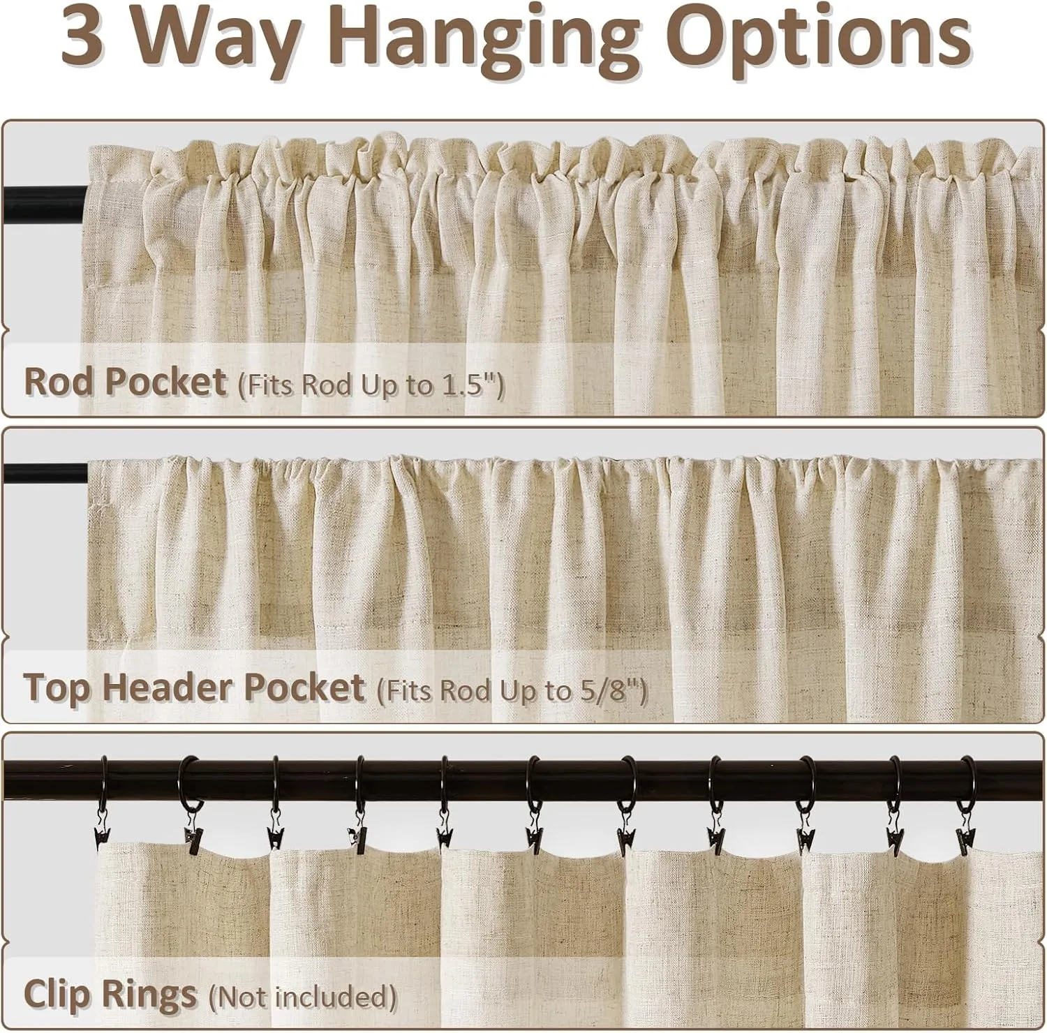 Guken Linen Curtains 84 Inch Length for Living Room Bedroom 2 Panels Set Rod Pocket Light Filtering Semi Sheer Window Curtains 52 Inch Width Boho Farmhouse Drapes Flax Beige Linen, W52xL84