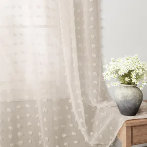 Guken Sheer Curtains 45 Inch Length 2 Panels Sets for Living Room Bedroom 38 Inch Width Farmhouse Boho Drapes Light Filtering Pom Pom Curtains Tufted Semi Sheer Kids Rod Pocket,Nature,W38xL45