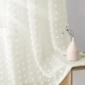 Guken Sheer Curtains 84 Inch Length 2 Panels Sets for Living Room Bedroom 38 Inch Width Farmhouse Boho Drapes Light Filtering Pom Pom Curtains Tufted Semi Sheer Kids Rod Pocket,Cream,W38xL84