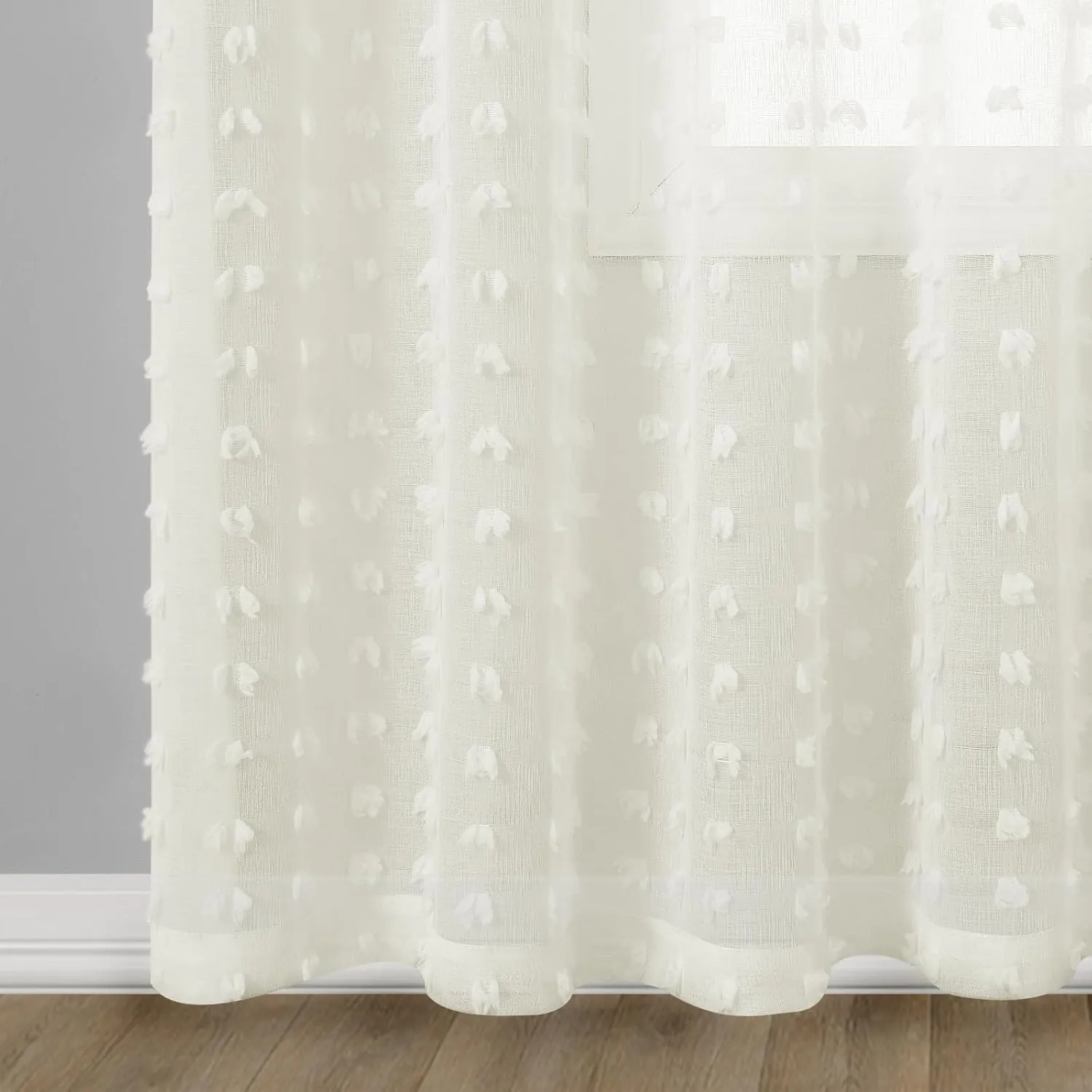 Guken Sheer Curtains 84 Inch Length 2 Panels Sets for Living Room Bedroom 38 Inch Width Farmhouse Boho Drapes Light Filtering Pom Pom Curtains Tufted Semi Sheer Kids Rod Pocket,Cream,W38xL84