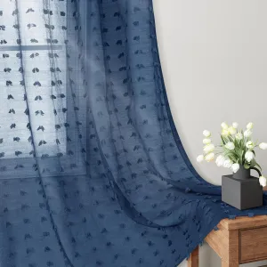 Guken Sheer Curtains 84 Inch Length 2 Panels Sets for Living Room Bedroom 38 Inch Width Farmhouse Boho Drapes Light Filtering Pom Pom Curtains Tufted Semi Sheer Kids Rod Pocket,Navy Blue,W38xL84