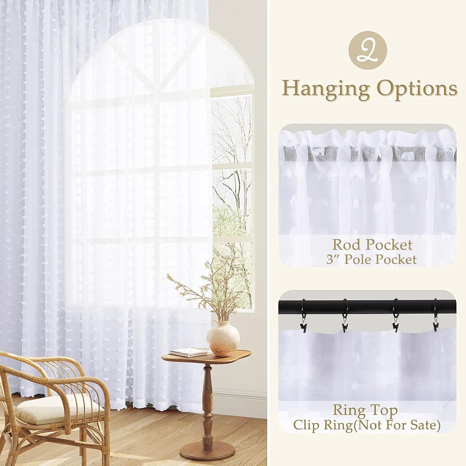 Guken White Sheer Curtains 24 Inch Length 2 Panels Sets for Living Room Bedroom 30 Inch Width Farmhouse Boho Drapes Light Filtering Pom Pom Curtains Tufted Semi Sheer Kids Rod Pocket,W30xL24