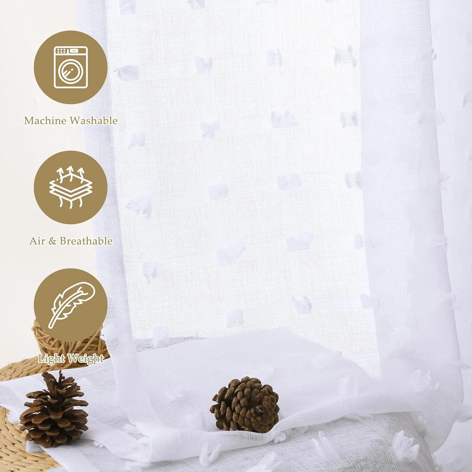 Guken White Sheer Curtains 24 Inch Length 2 Panels Sets for Living Room Bedroom 30 Inch Width Farmhouse Boho Drapes Light Filtering Pom Pom Curtains Tufted Semi Sheer Kids Rod Pocket,W30xL24