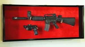 Guns: Rifle Handgun Display Case Wall Rack Cabinet w/UV Protection -Lockable, Oak