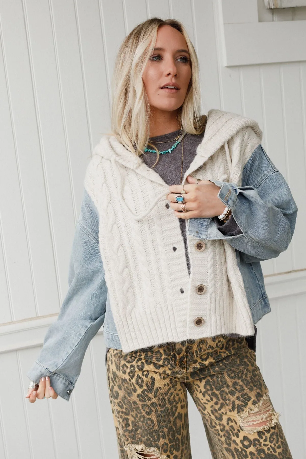 Gwen Denim Sweater Jacket - Oatmeal