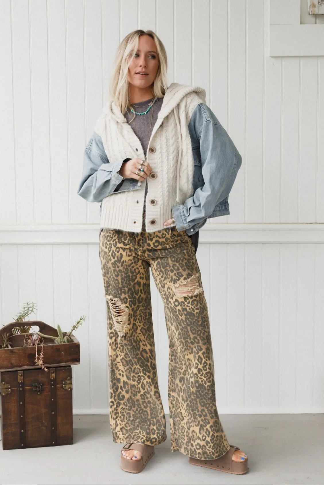 Gwen Denim Sweater Jacket - Oatmeal
