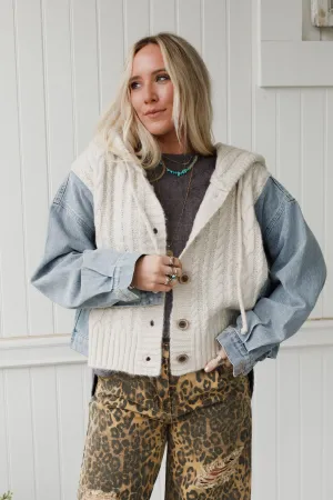 Gwen Denim Sweater Jacket - Oatmeal