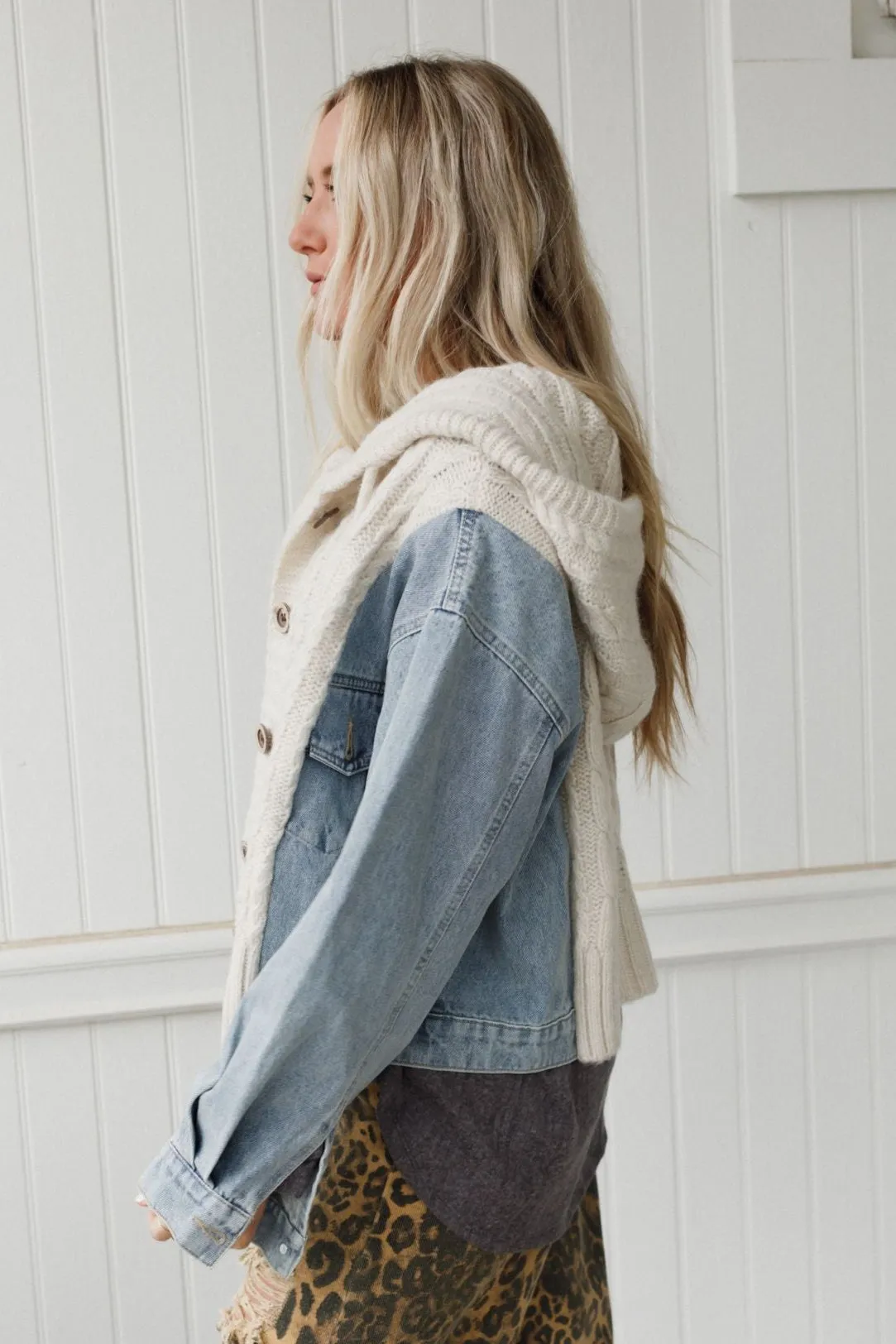 Gwen Denim Sweater Jacket - Oatmeal