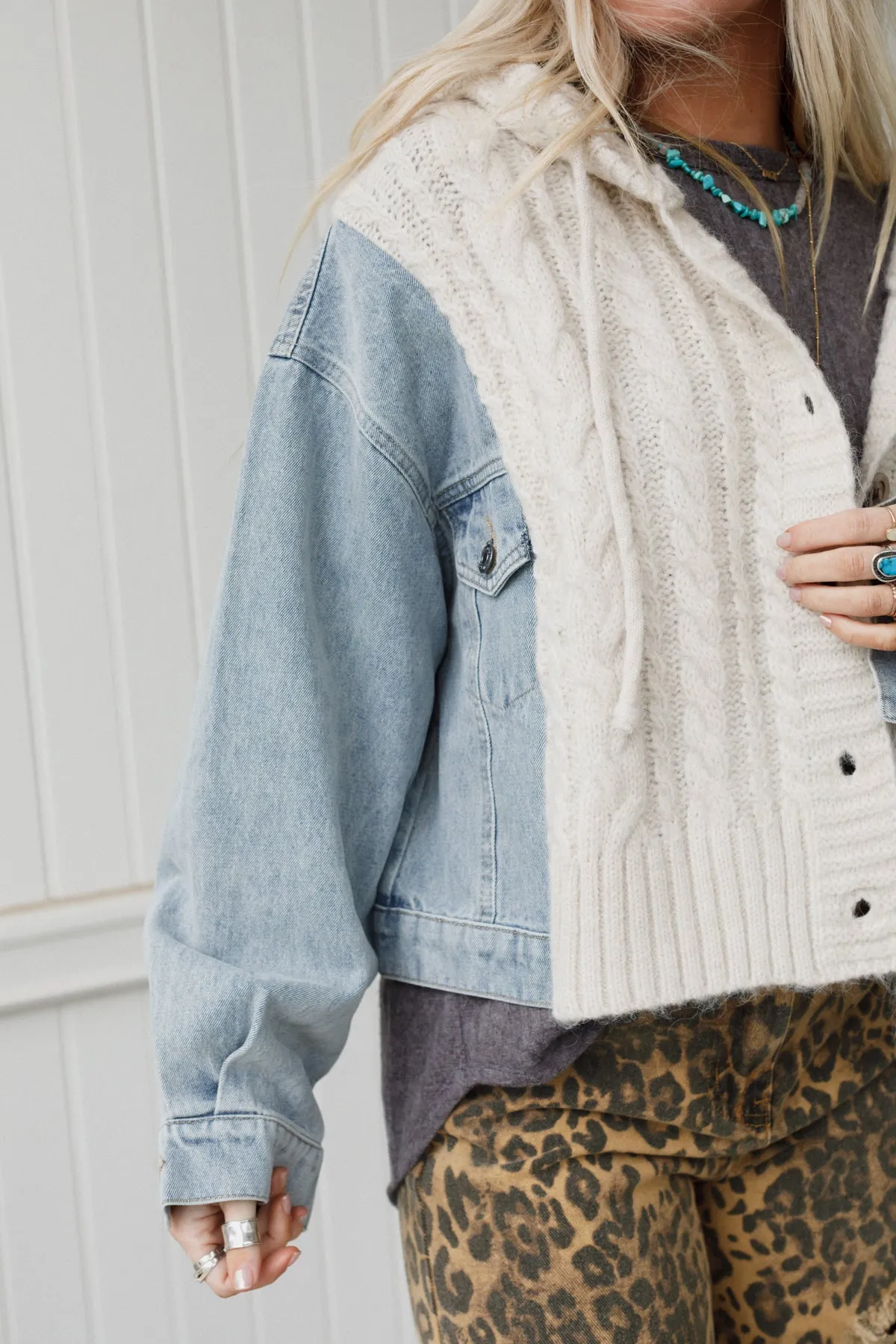 Gwen Denim Sweater Jacket - Oatmeal