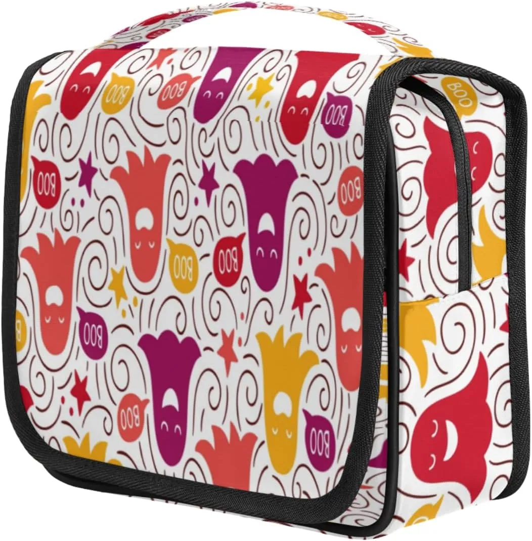Halloween Ghosts Travel Toiletry Bag for Women Portable Waterproof Travel Makeup Bag with Hanging Hook Makeup Cosmetic Organizer for Travel Business Trip Camping Bathroom