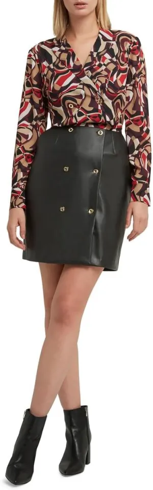 HALSTON H Womens Printed Surplice Midi Dress Black M