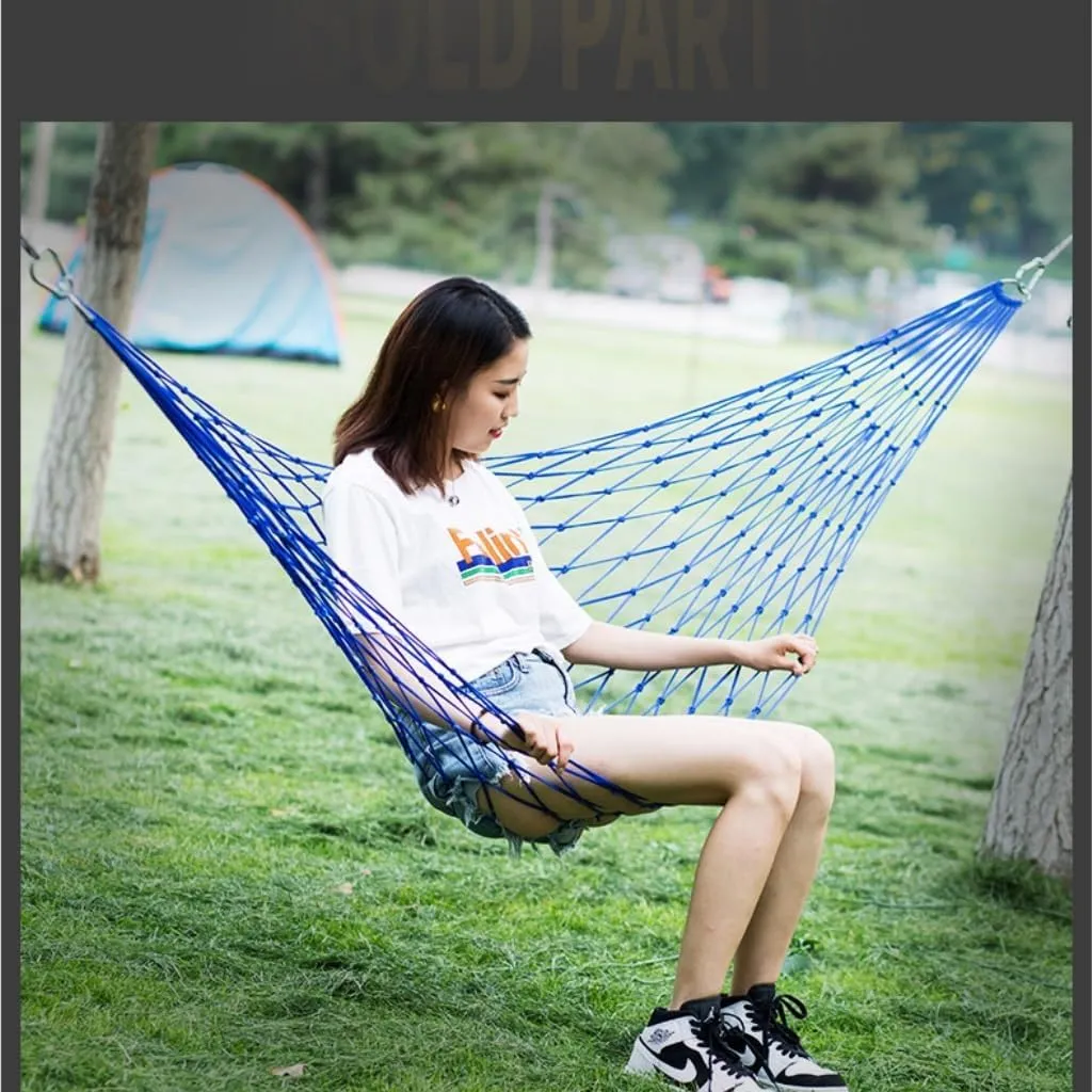 Hammocks Hammock Outdoor Swing Mesh Wild Adult Thick Nylon Rope Indoor Home Bedroom Sleeping Hanging Chair Rocking Bed Camping Hammocks(Green,Small)