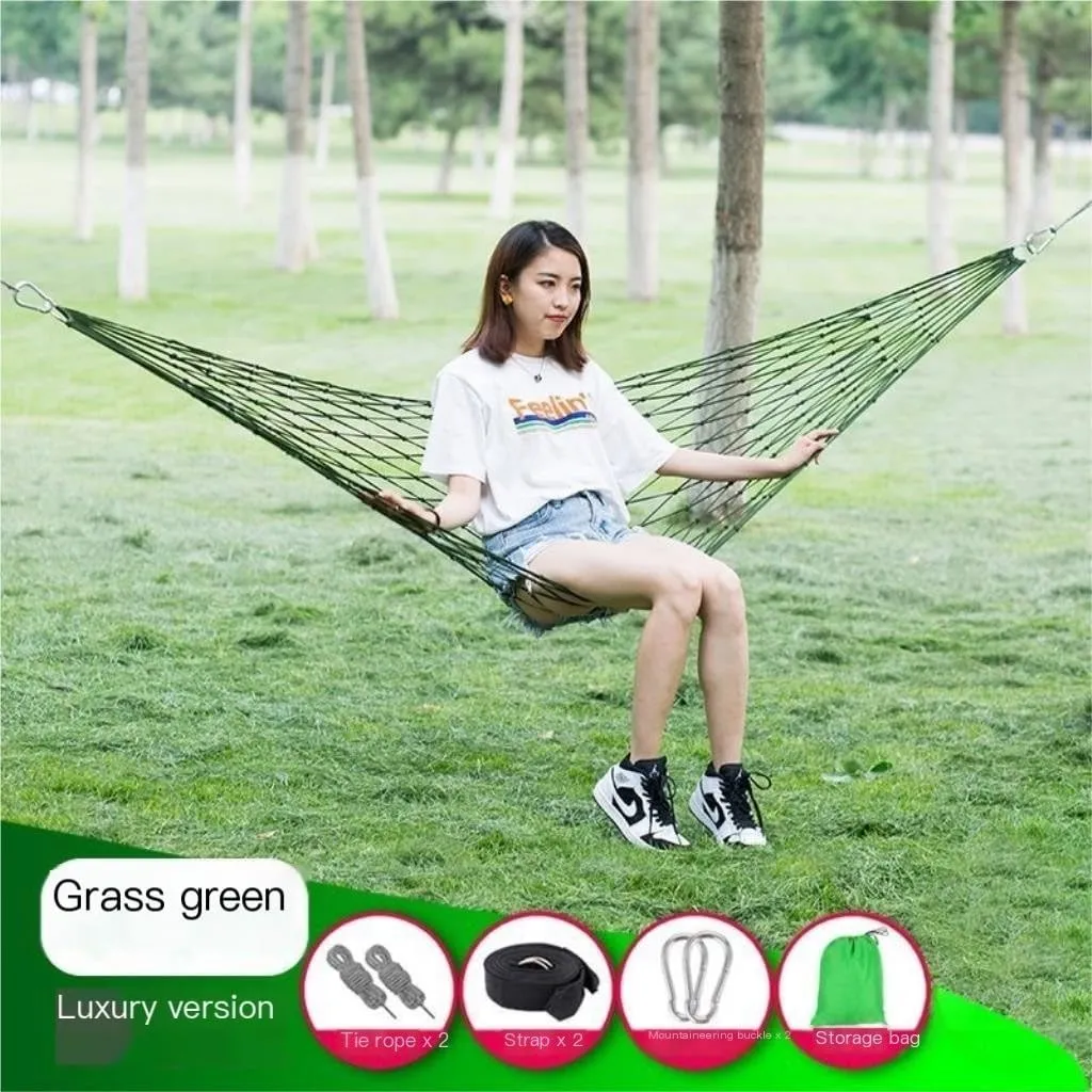 Hammocks Hammock Outdoor Swing Mesh Wild Adult Thick Nylon Rope Indoor Home Bedroom Sleeping Hanging Chair Rocking Bed Camping Hammocks(Green,Small)