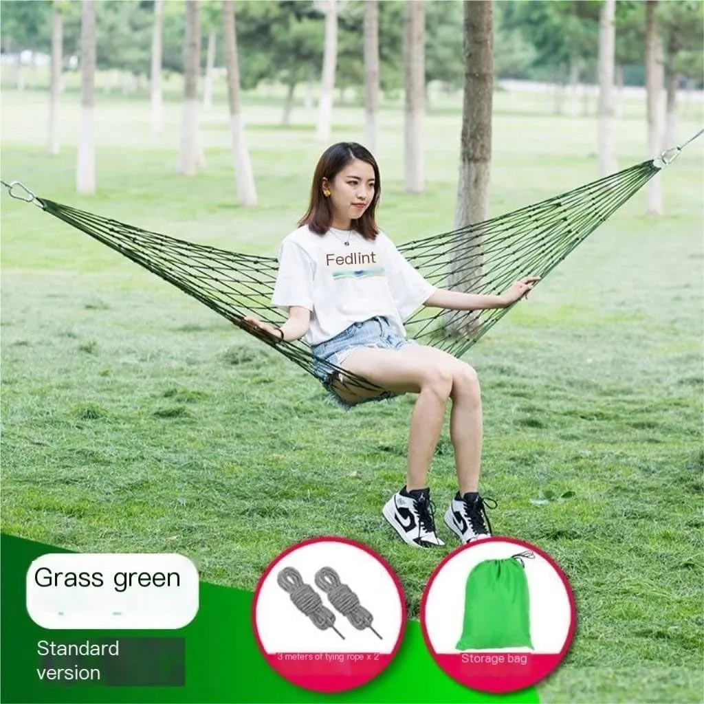 Hammocks Hammock Outdoor Swing Mesh Wild Adult Thick Nylon Rope Indoor Home Bedroom Sleeping Hanging Chair Rocking Bed Camping Hammocks(Green,Small)