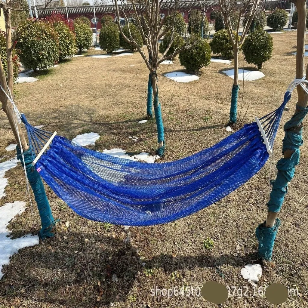 Hammocks Ice Silk Hammock Outdoor Thickened Fine Mesh Single and Double Anti-Rollover Hanging Chair Camping Courtyard Camping Hammocks(Blue,B)