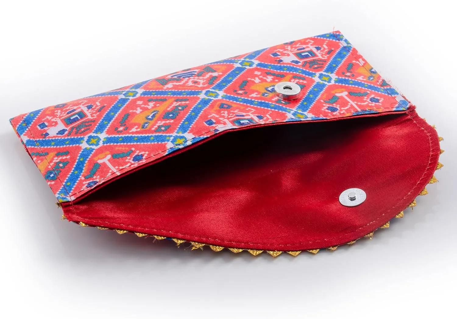 Handmade Batawa Clutch Fabric Envelope Bag Money Cash Envelopes Traditional Shagun Lifafa Return Gift Card Wedding Favors Special Occasion and Gifting (Blue and Red - 8"x4")