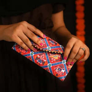 Handmade Batawa Clutch Fabric Envelope Bag Money Cash Envelopes Traditional Shagun Lifafa Return Gift Card Wedding Favors Special Occasion and Gifting (Blue and Red - 8"x4")