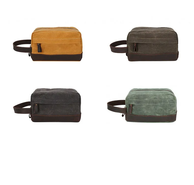 Handmade Vintage Plaid Waxed Canvas Toiletry Bag