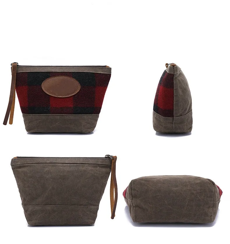 Handmade Waterproof Buffalo Check Canvas Toiletry Bag