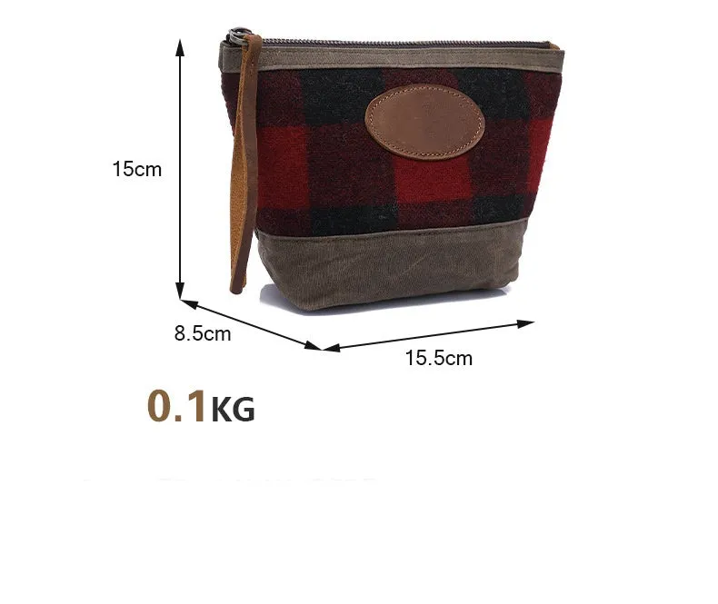 Handmade Waterproof Buffalo Check Canvas Toiletry Bag