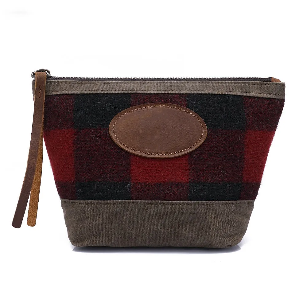 Handmade Waterproof Buffalo Check Canvas Toiletry Bag