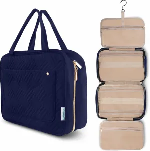 Hanging Toiletry Bag for Travel, Large Capacity Organizer with 4 Compartments and 1 Swivel Hook, Water resistant, Perfect for Toiletries, Cosmetics/Daily Use/Ideal as Gift (Navy Blue)