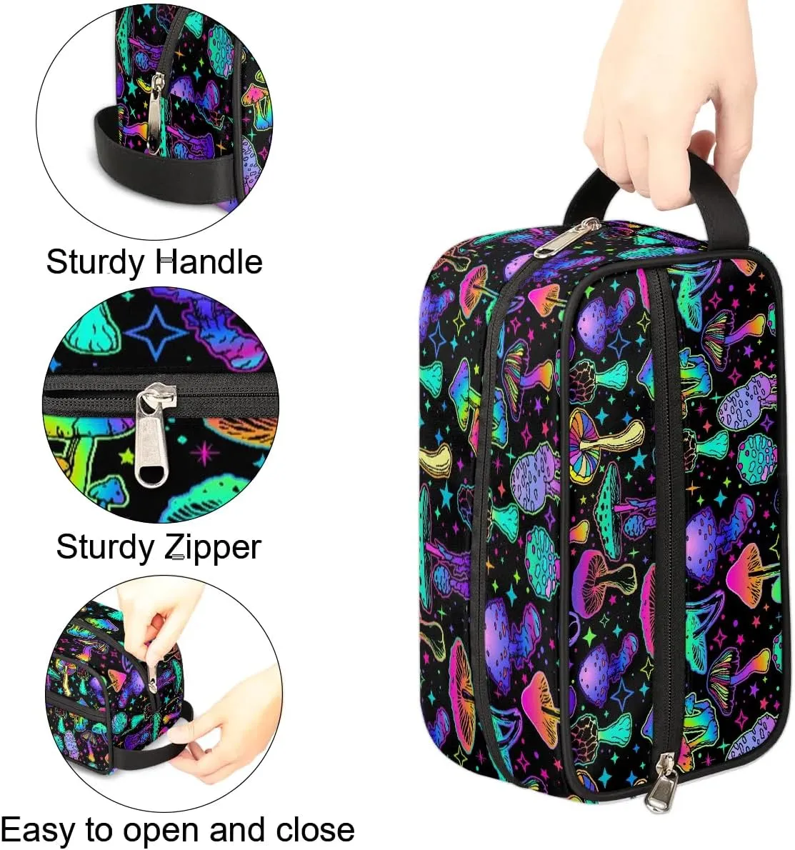 Hanging Toiletry Bag for Women Halloween Theme Mushroom Travel Makeup Bag Organizer Toiletries Bag for Travel Size Essentials Accessories Cosmetics