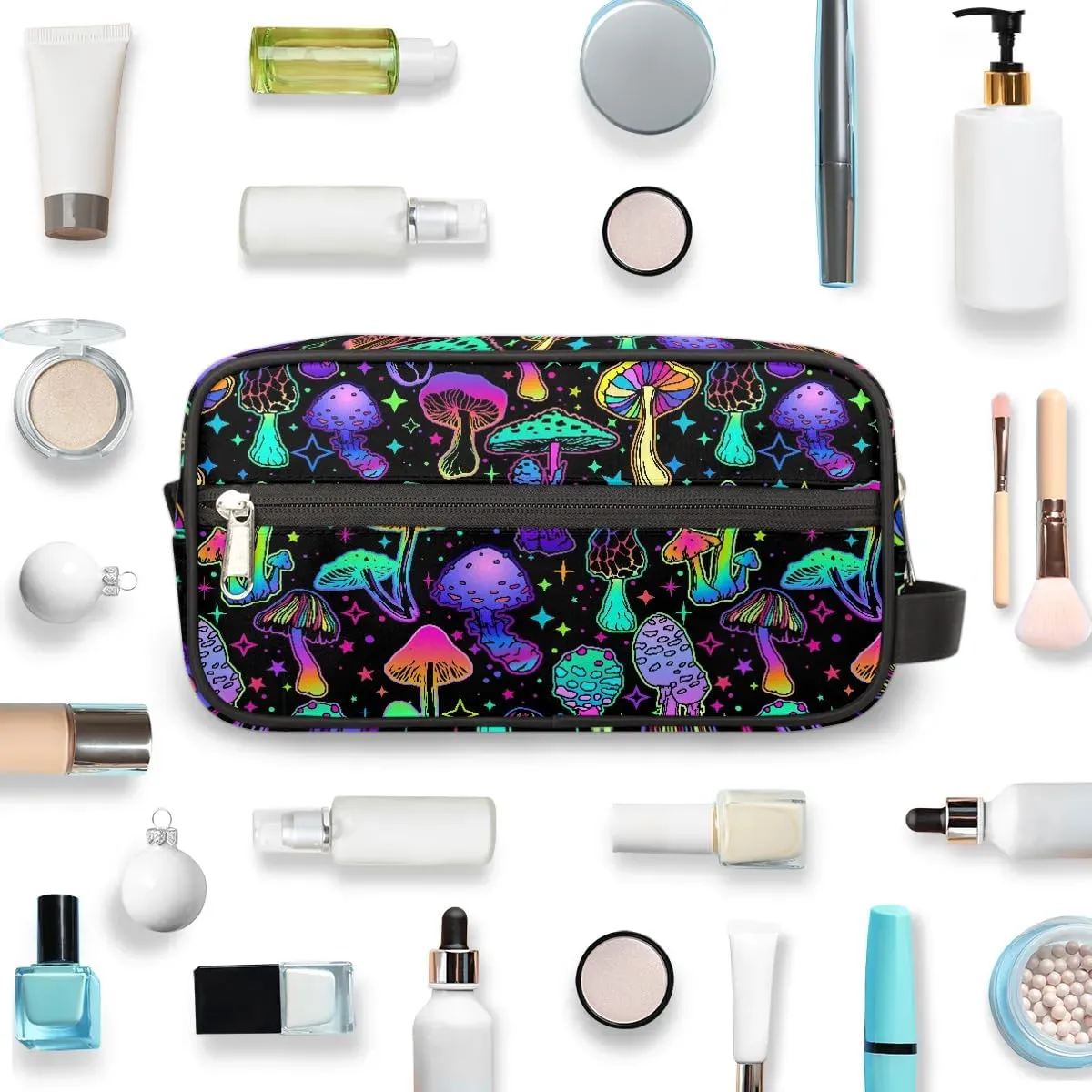 Hanging Toiletry Bag for Women Halloween Theme Mushroom Travel Makeup Bag Organizer Toiletries Bag for Travel Size Essentials Accessories Cosmetics