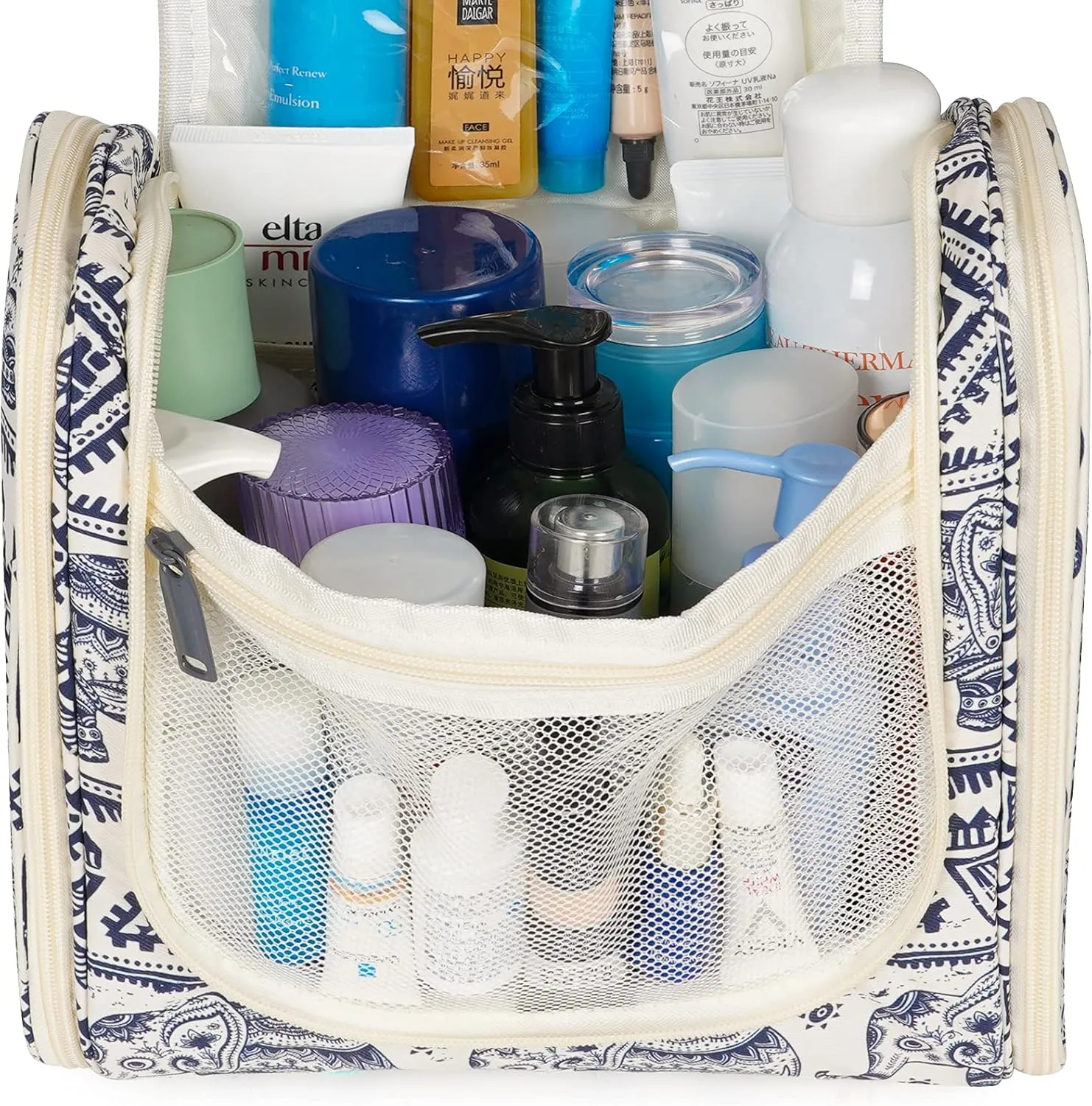 Hanging Toiletry Bag for Women Travel Makeup Bag Organizer Toiletries Bag for Cosmetics Essentials Accessories (Large, Elephant)