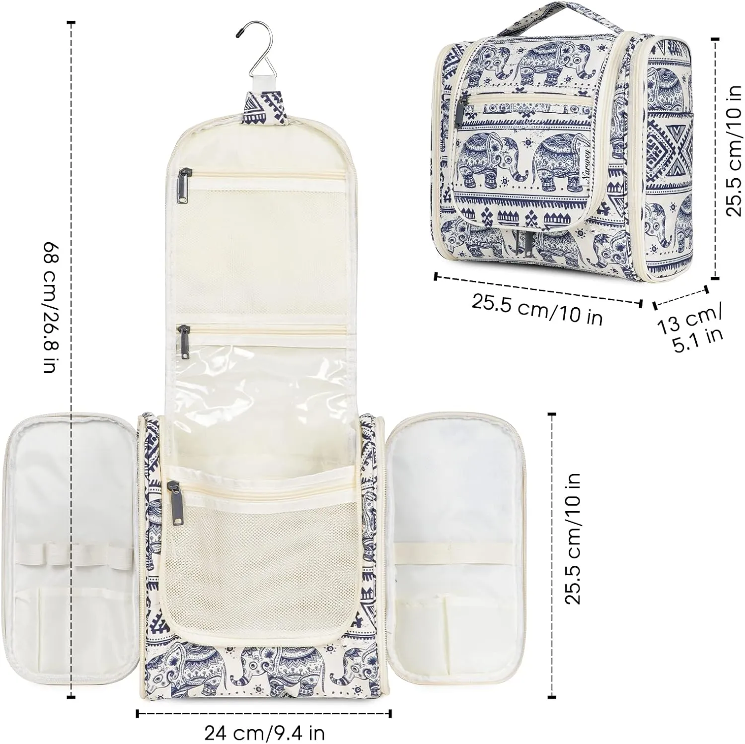 Hanging Toiletry Bag for Women Travel Makeup Bag Organizer Toiletries Bag for Cosmetics Essentials Accessories (Large, Elephant)