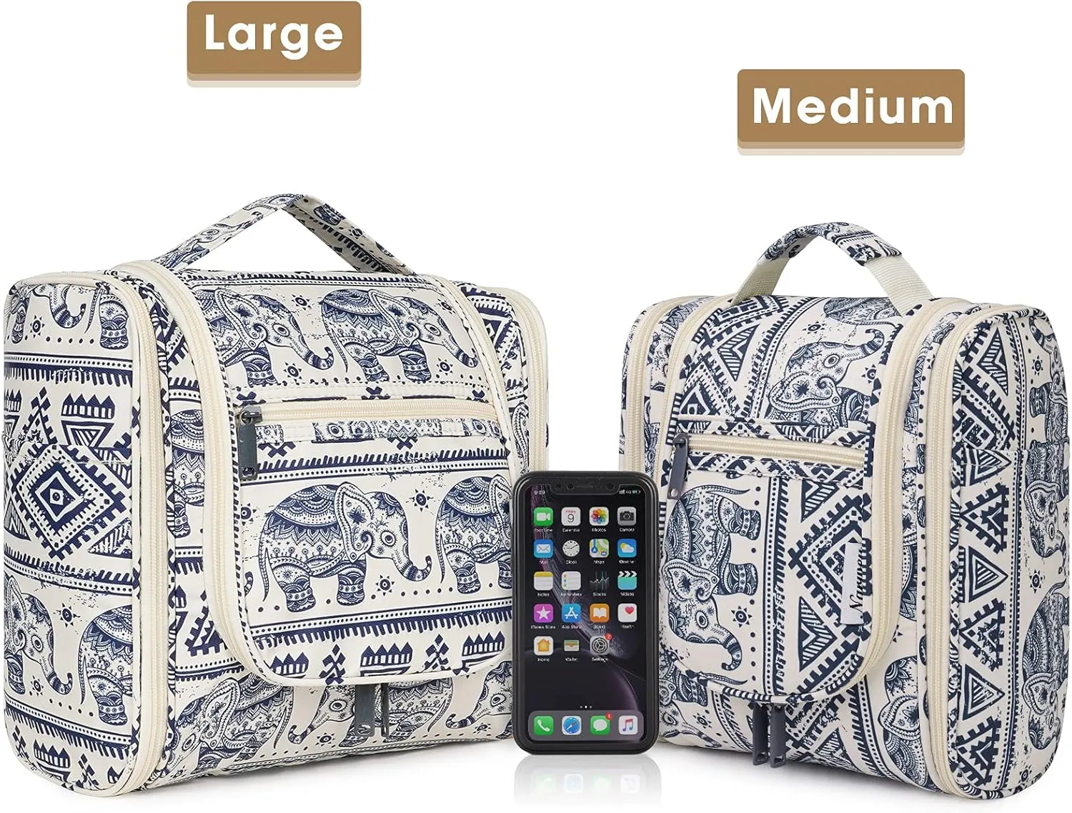 Hanging Toiletry Bag for Women Travel Makeup Bag Organizer Toiletries Bag for Cosmetics Essentials Accessories (Large, Elephant)