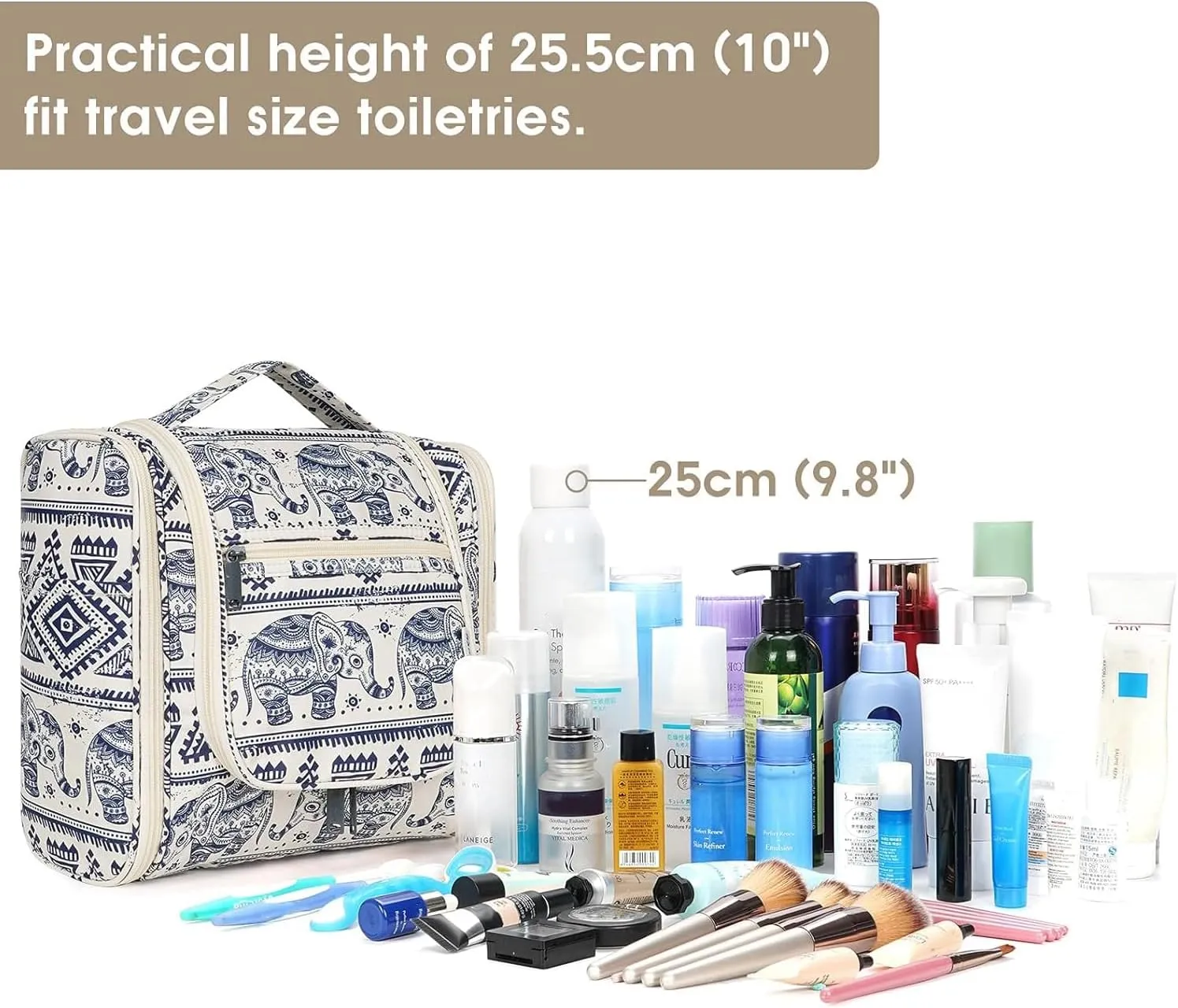 Hanging Toiletry Bag for Women Travel Makeup Bag Organizer Toiletries Bag for Cosmetics Essentials Accessories (Large, Elephant)