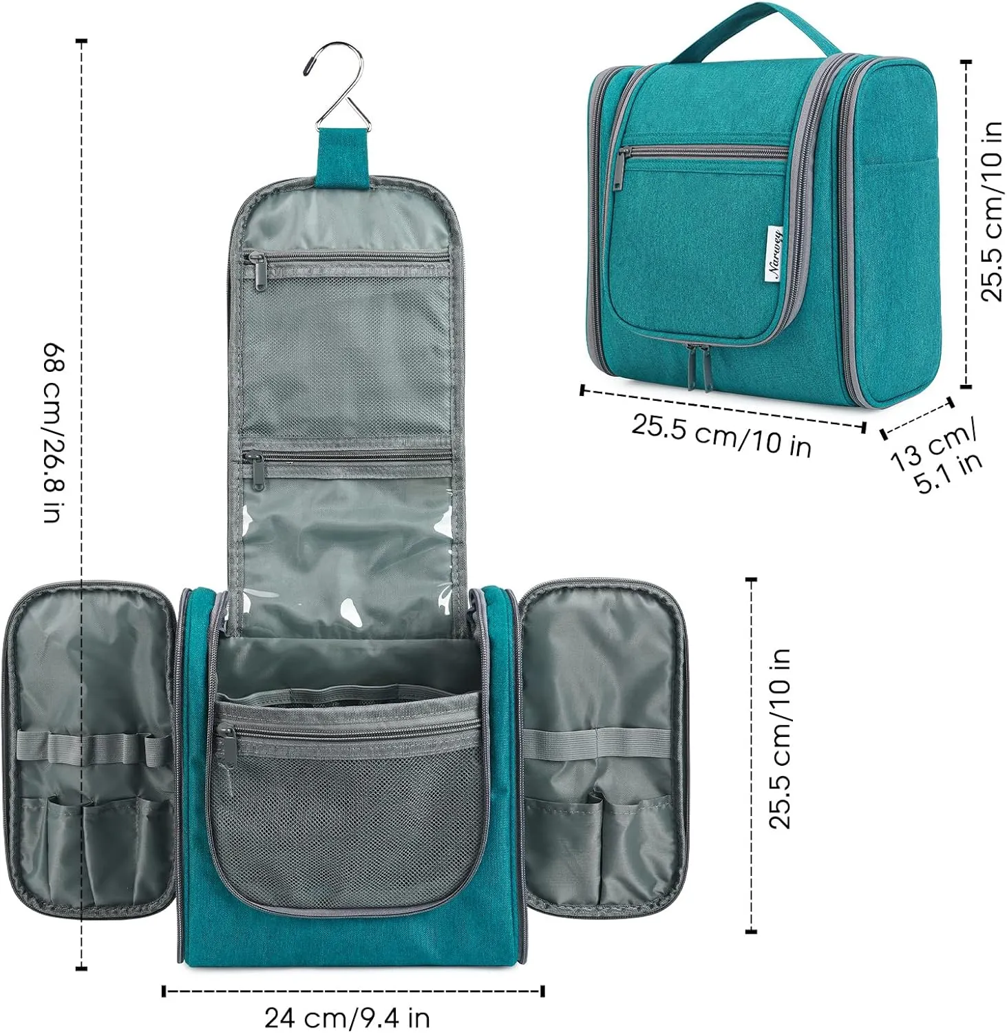 Hanging Toiletry Bag for Women Travel Makeup Bag Organizer Toiletries Bag Men for Cosmetics Essentials Accessories (Large, Teal)