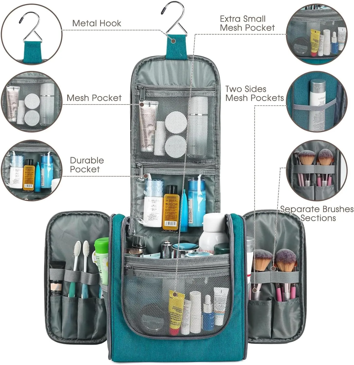 Hanging Toiletry Bag for Women Travel Makeup Bag Organizer Toiletries Bag Men for Cosmetics Essentials Accessories (Large, Teal)