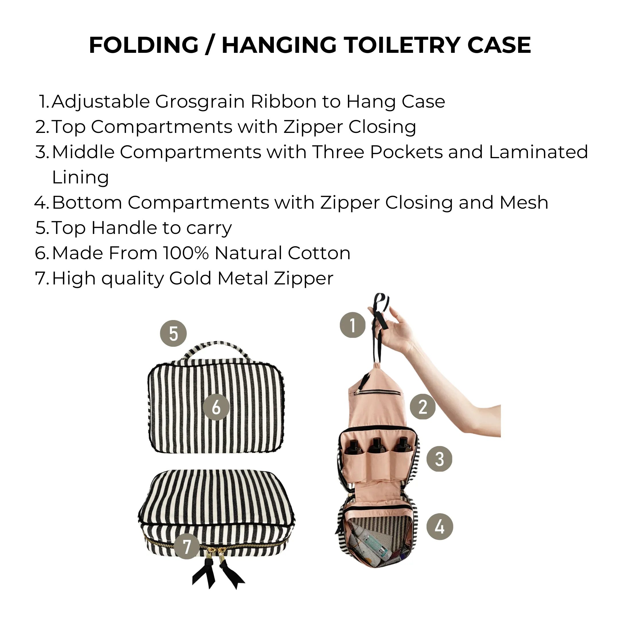 Hanging Toiletry Travel Bag – Striped