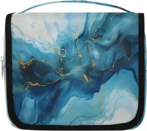 Hanging Travel Toiletry Bag Abstract Blue Marble Toiletry Bags with Hanging Hook Portable Cosmetic Bag Makeup Organizer for Travel Business Trip