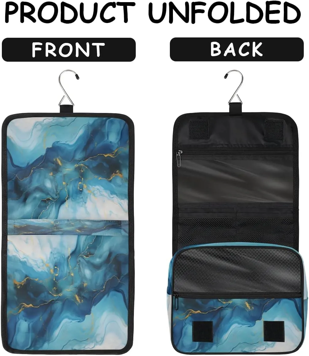 Hanging Travel Toiletry Bag Abstract Blue Marble Toiletry Bags with Hanging Hook Portable Cosmetic Bag Makeup Organizer for Travel Business Trip