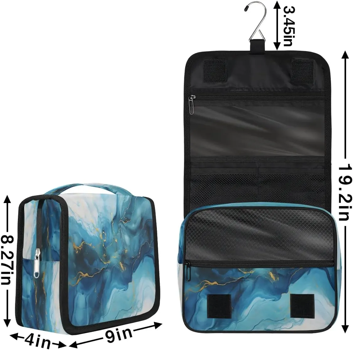 Hanging Travel Toiletry Bag Abstract Blue Marble Toiletry Bags with Hanging Hook Portable Cosmetic Bag Makeup Organizer for Travel Business Trip