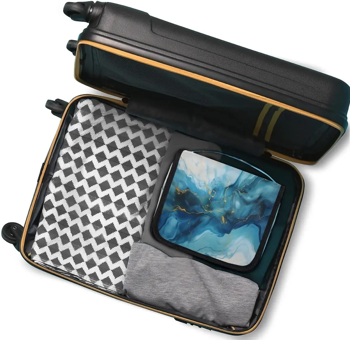 Hanging Travel Toiletry Bag Abstract Blue Marble Toiletry Bags with Hanging Hook Portable Cosmetic Bag Makeup Organizer for Travel Business Trip